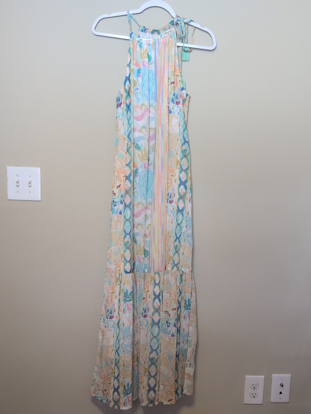 World Market Summer Flowy Coastal Beach Pastel Floral Halter Maxi Dress